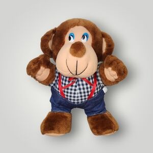 Vtg Nanco Bear Plush Stuffed Animal Plaid Shirt Denim Pants Overalls Blue Eyes
